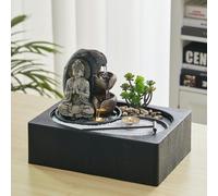 Living and Home Buddha Zen Tabletop Fountain with LED Light, Tealight Holder and Succulent