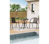 Living and Home Cast Aluminum Garden Dining Table with 2 PE Rattan Stacking Chairs in Black Living and Home Black