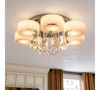 Living and Home Ceiling Light Semi-Flush Mount, Cylindrical Acrylic Lampshades, Crystal Drops - 7 cylindrical shades