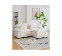 Living And Home Chenille Sectional Sofa With Ottoman And Lumbar Pillows In White White
