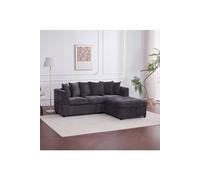 Living And Home Chenille Upholstered 3-Seater Sectional Sofa With Storage Ottoman & 6 Pillows In Grey Grey
