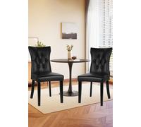 Living And Home Coffee Table Set Of Round Dining Table & 2 Pu Leather Dining Chairs In Black Black One Size