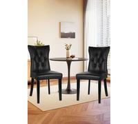 Living and Home Coffee Table Set of Round Dining Table & 2 PU Leather Dining Chairs in Black Living and Home Black