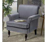 Living and Home Contemporary Velvet upholstered Armchair with Casters - Grey