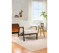 Living and Home Corduroy Beige Armchair with Rattan Armrest - Beige