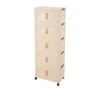 Living And Home Cream-Colored, Easy-To-Assemble, Five-Tier Plastic Mobile Storage Cabinet, 77Cm W X 49Cm D X 202Cm H