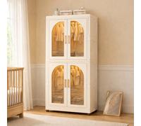 Living And Home Cream White Plastic Kids Wardrobe With Doors Drawers And Lockable Wheels