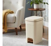 Living And Home Cream Yellow 15L Slim Pedal Rubbish Bin With Soft Close Lid And Press-Top Opening For Kitchen And Bathroom