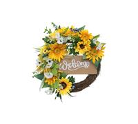 Living and Home D40cm Artificial Sunflower Wreath Round Hanging Decoration - Yellow