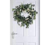 Living And Home D55Cm Artificial Topiary Hanging Wreath Eucalyptus Leaf Decoration In Green Green