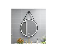 Living and Home D60cm Round Metal LED Mirror with Hanging Strap - Black
