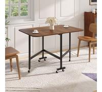 Living And Home Dark Brown Folding Drop Leaf Table With 6 Wheels