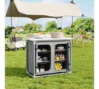 Living And Home Dark Gray Folding Portable Outdoor Camping Kitchen Table Cabinet Storage Bbq Cook Station 100Cm W