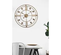 Living and Home Dia 60cm Elegant Gold Metal Roman Numerals Wall Clock - Gold