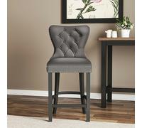 Living and Home Dining Bar Chairs Wooden Velvet Buttoned Bar Stool - 1 Chair - Grey
