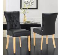 Living And Home Dining Chair Set Of 2 Black Buttoned Pu High Back Dining Chairs