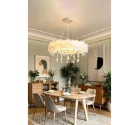 Living And Home Double-Layer Feather Led Chandelier Pendant Light With Crystals In White White
