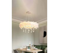Living And Home Double-Layer Feather Led Chandelier Pendant Light With Crystals In White White One Size