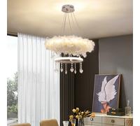 Living And Home Double Round Liner Feather Led Pendant Light Chandelier With Crystal In White Light