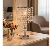 Living And Home E27 Luxury Table Lamp With Iron Base And A Crystal-Beaded Shade, 20Cm Dia X 39Cm H