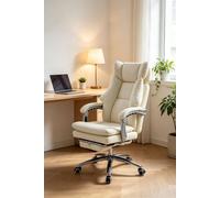 Living and Home Ergonomic Reclining Office Chair with Footrest & Adjustable Headrest in Beige Living and Home Beige
