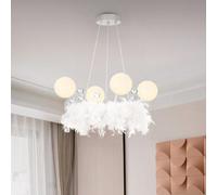 Living And Home Feather Chandelier Led Pendant Light With Crystal Balls In White Light