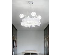 Living And Home Feather Led Chandelier Light With Crystal Balls In White White