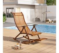 Living And Home Foldable Adjustable Bamboo Indoor And Outdoor Recliner Chair Sun Lounge Rocking Chair With Retractable Footrest Brown
