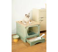 Living And Home Foldable Enclosed Cat Litter Box With Splash Proof Cat Toilet At The Top Entrance, Easy To Clean, Including Spoon In Yellow Yellow One Size