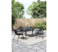 Living And Home Garden Tempered Glass Rectangle Table With 4 Rattan Stacking Chairs In Black Black
