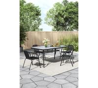 Living And Home Garden Tempered Glass Rectangle Table With 4 Rattan Stacking Chairs In Grey Grey One Size