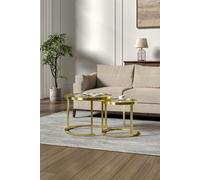 Living and Home Gold Tea Glass Round Nesting Coffee Table Set of 2 - Tan