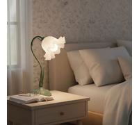 Living And Home Green Artistic Floral Table Lamp With Petal Lampshade , Dimmable Modern Bedside Lamp