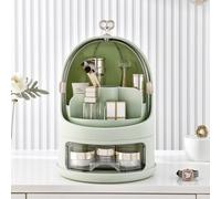 Living And Home Green Rotating Music Box Design Makeup Organizer With Sliding Doors And Drawer