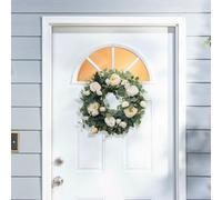 Living And Home Green Round Artificial Camellia Eucalyptus Wreath Wall Decoration Dia 40Cm