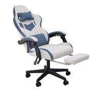 Living And Home Grey And Blue Ergonomic High Back Gaming Chair With Massage Lumbar Support & Footrest