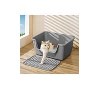 Living And Home Grey Large Anti-Splashing Cat Litter Box With Cat Litter Mat Grey