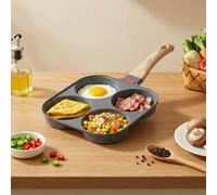 Living And Home Grey Non-Stick 4-Hole Egg Frying Pan, 37Cm W X 19Cm D X 2.5Cm H
