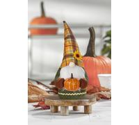 Living And Home Halloween Gnome Faceless Plush Doll With Yellow Check Hat & Sunflower, Holding A Pumpkin Fun Tabletop & Shelf Decoration In Green Green One Size