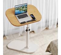 Living And Home Height Adjustable C-Shape White Natural Overbed Table