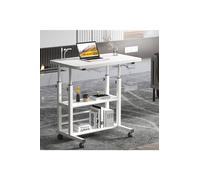 Living And Home Height Adjustable Mobile Table Overbed Desk With Shelves In White White