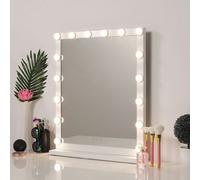 Living and Home Hollywood Style Lighted Rectangular Makeup Mirror with Base - 16 Light Bulbs