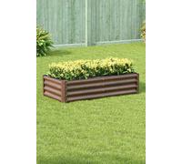 Living And Home Large Metal Raised Garden Bed Rectangular Galvanized Steel Multiple Sizes Brown Wooden Effect Planter Box For Outdoor, Patio, Greenhouse - 4X2Ft/5X2Ft/6X2Ft/6X3Ft Brown L