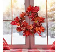 Living and Home Livingandhome Fall Maple Leaf Pumpkin Wreath Artificial Wreath Front Door Decoration