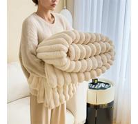 Living And Home Luxurious Elegant Fluffy Comfortable Striped Throw Blanket Beige 200Cm W X 150Cm D