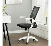 Living and Home Mesh Back Ergonomic 360 Degree Swivel Office Chair with Folding Armrests - Black and White - Black and White