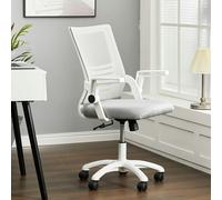 Living and Home Mesh Back Ergonomic 360 Degree Swivel Office Chair with Folding Armrests - White - White