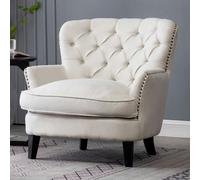 Living and Home Modern Beige Club Chair Button Tufted Accent Chair - Beige
