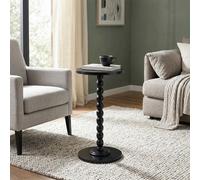 Living And Home Modern Black Round Side Table With Solid Wood Pedestal Base, 30Cm Dia X 60.5Cm H