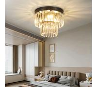 Living And Home Modern Chandelier Double Tiers Droplet Crystal Shade Black Base Mount Ceiling Light